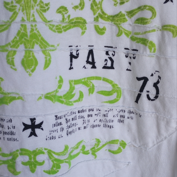 Affliction Lime Green & White Live Fast 1973 Men's Shirt - Picture 7 of 14